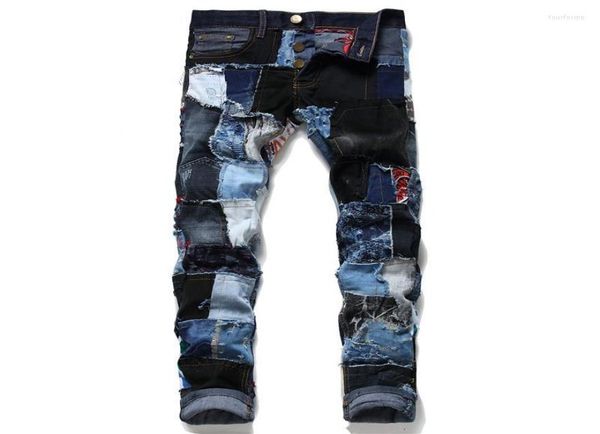 

jeans men europe station autumn and winter pattern black split joint holes patch male beggar personality 2484633616, Blue