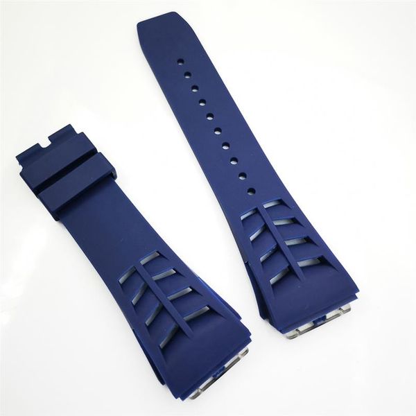 

25mm dark blue watch band 20mm folding clasp rubber strap for rm011 rm 50-03 rm50-01248k, Black;brown