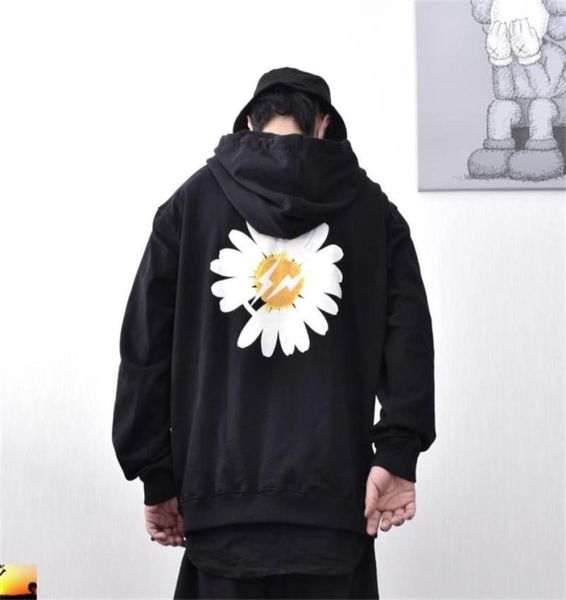 

peaceminusone daisy hoodie sweatshirts for men and women chrysanthemum fleece sweatshirt 2104209777623, Black