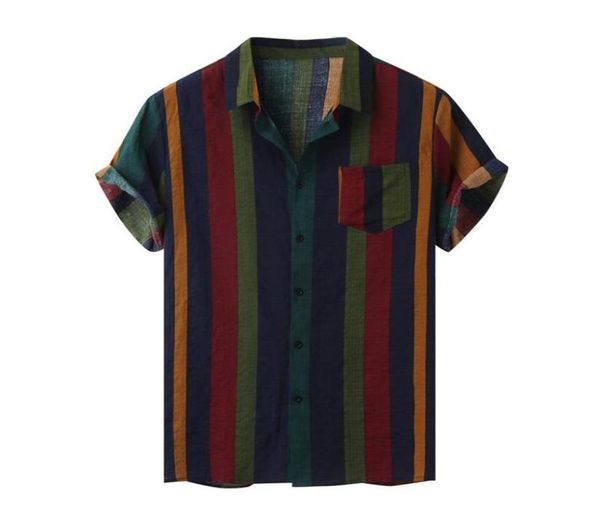 

men039s casual shirts hawaii men shirt blouse multicolor stripes loose short sleeve buttons cotton beach camisas para hombre ov5745919, White;black