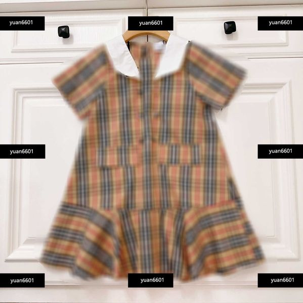 

luxury designer baby dress white lapel girl dress size 110-150 cm fashion summer knitted splicing skirt hem new arrival april07, Red;yellow