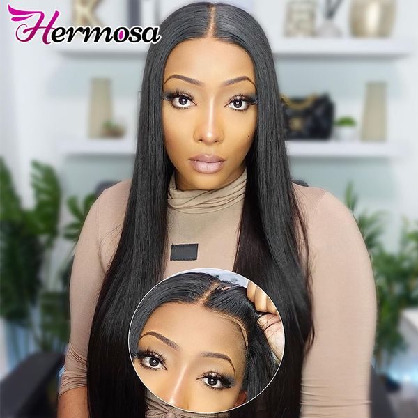 

synthetic wigs hermosa hair brazilian straight 4x4 closure wig hd transparent glueless wig human hair ready to wear human hair wig precut la, Black