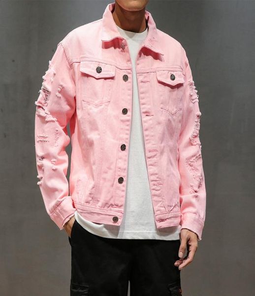 

new plus size 3xl pink black ripped denim jeans jackets hip hop streetwear holes jackets casual fashion men women distressed solid1778192, Black;brown