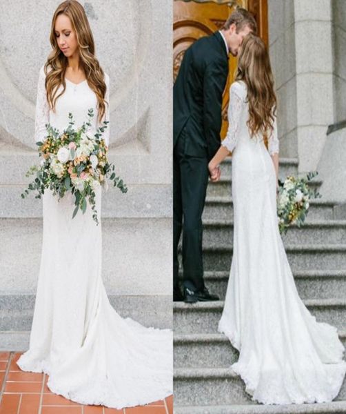 

vintage modest wedding dresses with sleeves vintage lace mermaid wedding gowns 34 sleeves bridal gowns wedding dress mermaid chea8575625, White