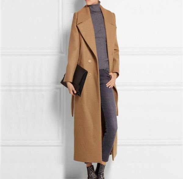 

new fashion long wool coat oversize women slim cashmere straight hem overcoat jacket design femininos maxi winter coats2087423, Black