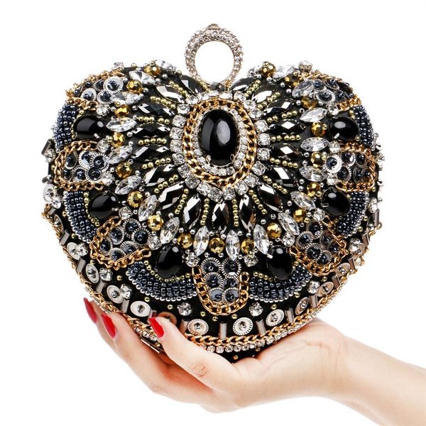 

heart women bag finger ring diamonds purse day clutches chain shoulder messenger bag vintage beaded rhinestones weeding bag323s