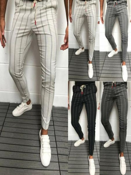 

men039s pants 2021 stylish men slim fit stripe business formal casual office trousers skinny suit dress1601395, Black