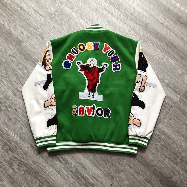 

mens jackets frog drift saint michael streetwear luxury james jesus embroidery leather cotton loose jacket baseball uniform coat for men 23, Black;brown