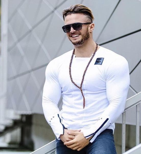 

2020 men 039s fashion long sleeved t shirt summer style thin shirts personality casual clothing slim elasticity male tee 3820122, White;black