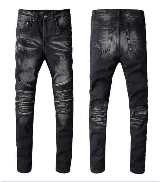 

fashion men039s long pants desiger patchworl ripped hole back demin trousers streetwear jeans for men8994467, Black