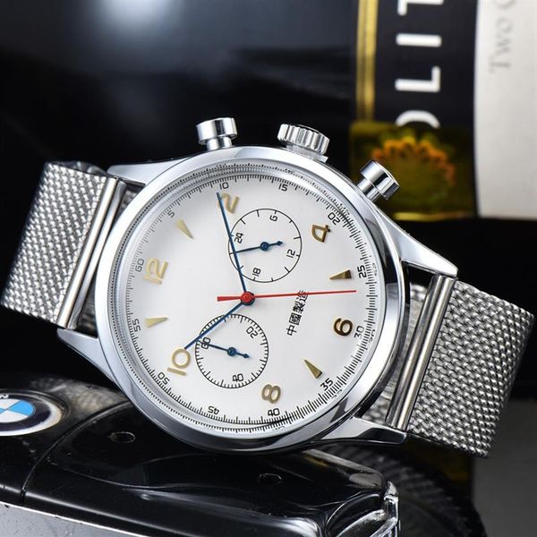 

wristwatches for men 2022 new mens watches five stitches all dial work quartz watch luxury brand chronograph clock leather and2377, Slivery;brown