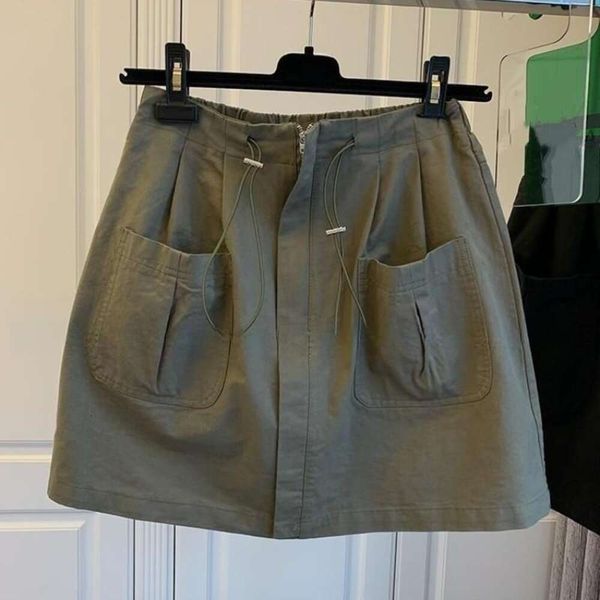 

double pockets high waist half skirt womens short loose casual this years thin, Black