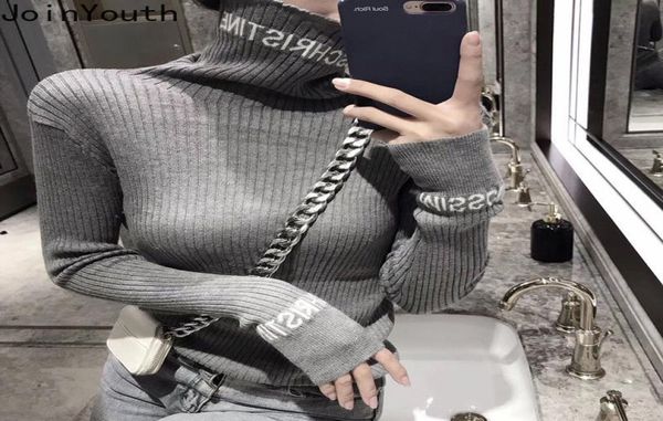 

joinyouth turtleneck knit sweater women print letter pullovers fall woman slim long sleeve jumper korean sueter 7b439 2104237937976, White;black