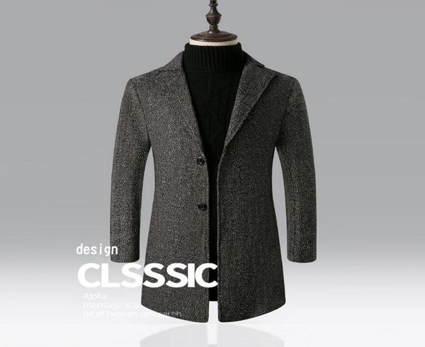 

fashion men039s wool coat winter warm solid color long trench jacket male single breasted business casual overcoat parka lj20116839675, Black