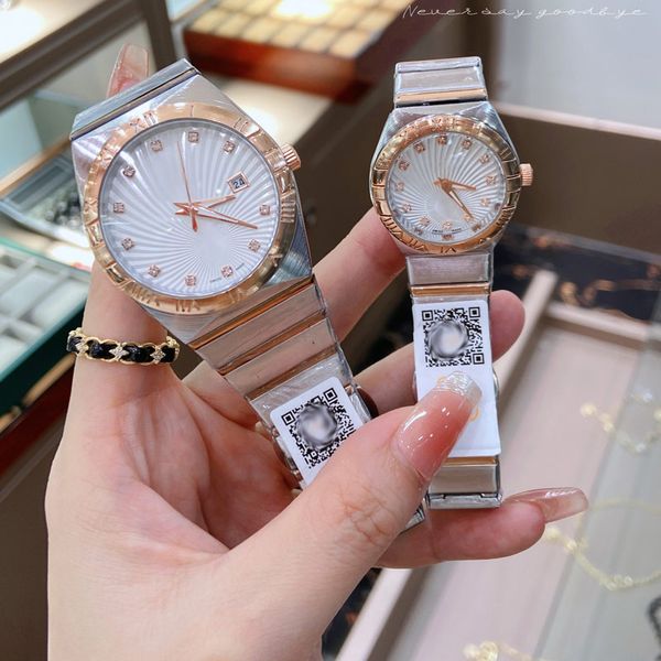 

luxury couple men women watch brand designer fashion man diamond watches stainless steel band wristwatches for womens lady birthday christma, Slivery;brown