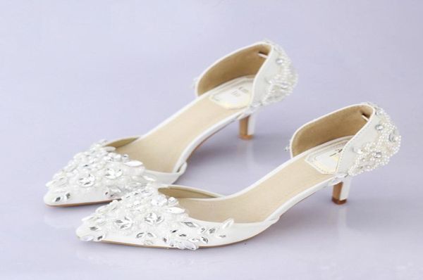 

pointed toe wedding shoe comfortable middle heel bridal wedding party shoes handmade crystal pregnant shoes white satin3046924, Black