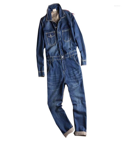 

men039s jeans 2023 spring and autumn overalls men39s denim jumpsuits long sleeve lapel loose blue cargo pants fashion workwe3337843