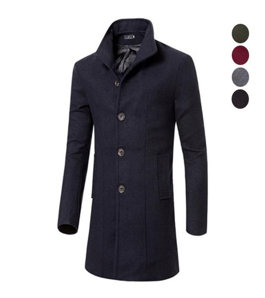 

men winter long coat 2018 new fashion trench coats mens overcoat single breasted slim fit wool trench coat 3xl7199507, Black