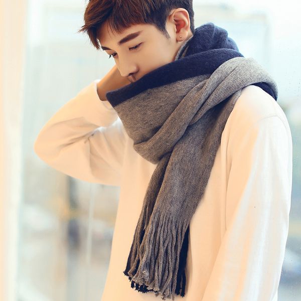 

scarves korean fashion men s knitted scarf winter warm men patchwork striped wool bufanda soft long warmer male neakerchief 230818, Blue;gray