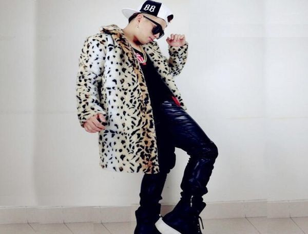 

winter thicken thermal leopard print leather jacket men casual mens faux fur coats lovers design fashion fur overcoat fashion13568854, Black