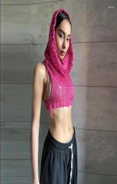 

women039s sweaters knit hooded tank sleeveless knitted sweater vest streetwear fashion y2k crochet crop autumn clothes8120633, White;black