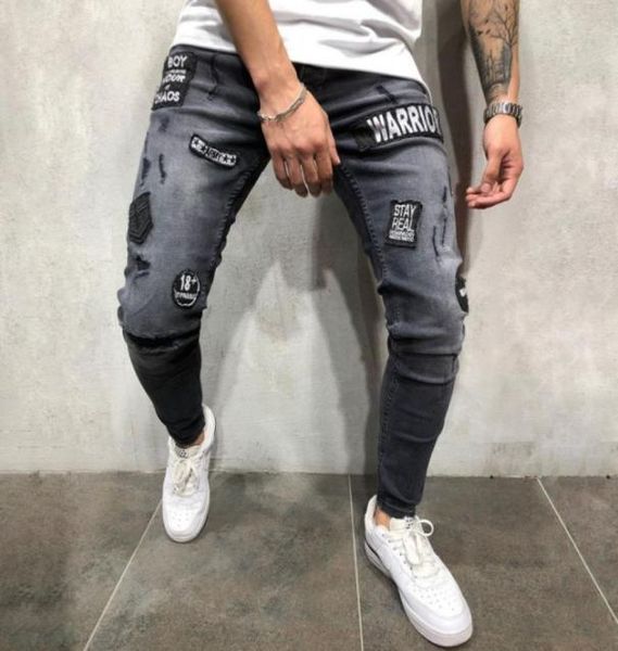 

men039s jeans designer men streetwear hip hop ripped biker destroyed frayed motorcycle joggers skinny denim pants5631938, Blue