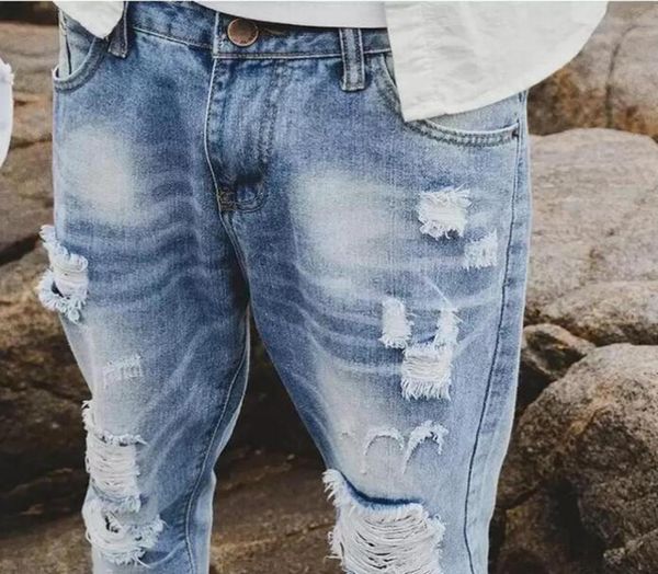 

fashion men slim fit ripped jeans streetwear mens distressed denim joggers knee holes washed destroyed jeans plus size mnzk01 rf3257457, Blue