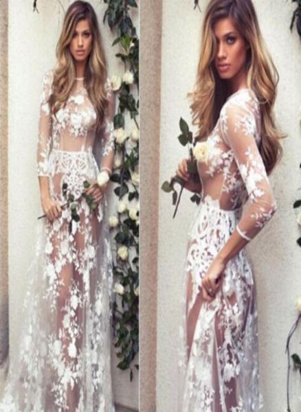 

womens floral lace long maxi dress long sleeve see through mesh sheer bikini cover upboho evening party beach sundress us2548774, Black;gray