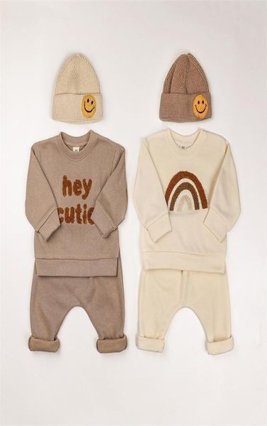 

europe baby cotton kintting clothing sets kids boys girls spring clothes loose tracksuit pullovers pants 2pcs outfits 2208089846735, White