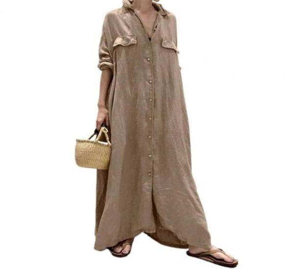 

casual dresses plus size elegant women shirt dress maxi singlebreasted solid color extra long turndown collar loose autumn2429451, Black;gray