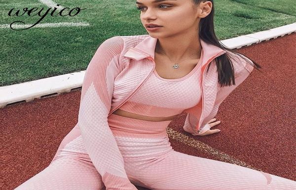 

seamless yoga set women workout gym suits female 3 pieces long sleeve fitness sports wear training running clothing yoga clothes y6017740, Gray