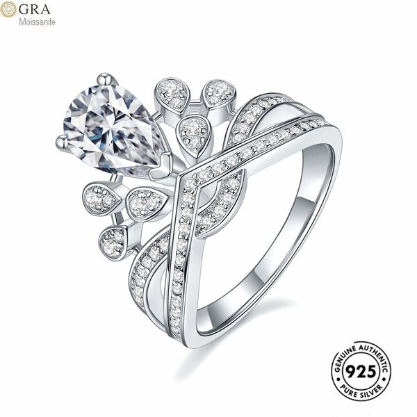 

luxury crown wedding ring gra 1.5ct moissanite diamond authentic 925 sterling silver lady's jewelry ready to ship, Slivery;golden