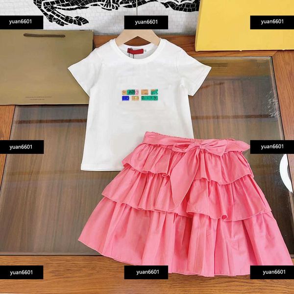 

luxury kids clothes child pleated skirt sets baby 2pcs petal design sleeve t-shirt and skirt summer outdoors tracksuit ing, White