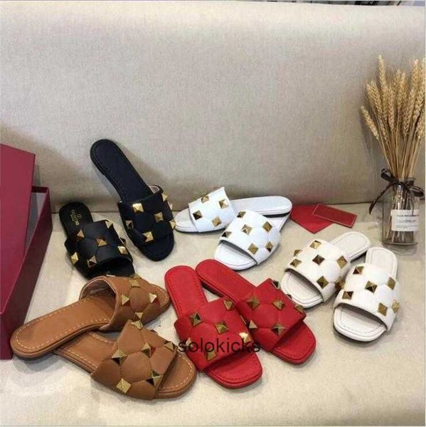 

sheepskin designer shoes valentinolies sandals roman stud quality slippers gladiator sandal original women fas hnb style, Black
