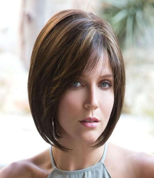 

wig women039s short hair bobo head highlights brown neutral short straight hair chemical fiber mechanism headgear cos hair wigs6375270, Black