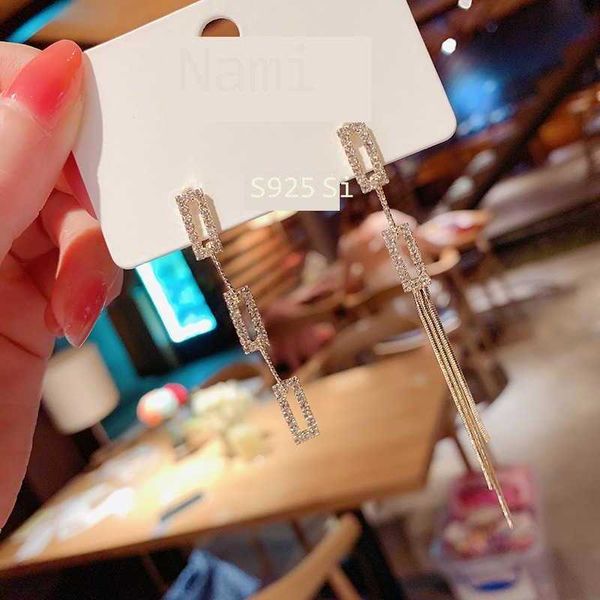 

korean east gate chain tassel earrings for women 2021 new fashion network red long style earrings s925 silver needle earrings, Golden