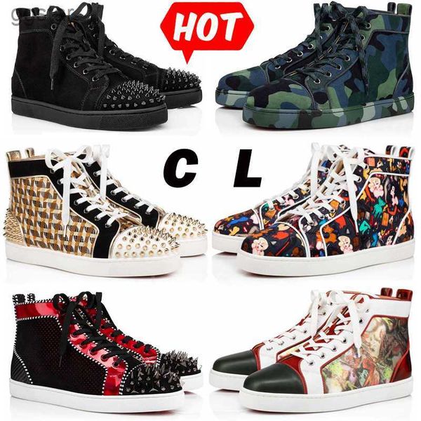

with box loubutins christians red-bottomes luxury loafers designer casual shoes platform sneakers big size us 13 junior spikes mens womens b, Black