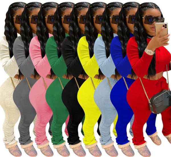

tracksuits women two piece set stacked pants long sleeve shirt crop stacked leggings pants matching suit joggers outfits set2999656, Gray