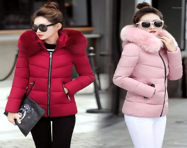 

2019 winter women warm down cotton parka coat female short slim solid fur collar hooded quilted jacket outwear plus size17563285, Tan;black