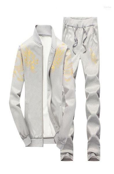 

men039s tracksuits fashion clothing set winter two pieces casual print dragon tracksuit male sweatshirts and pants suit fleece 7567054, Gray