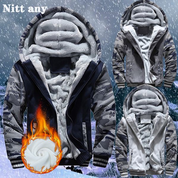 

men's jackets men's winter thick warm jacket solid color fleece zipper hooded fleece long-sleeved thick coat men's solid colo, Black;brown