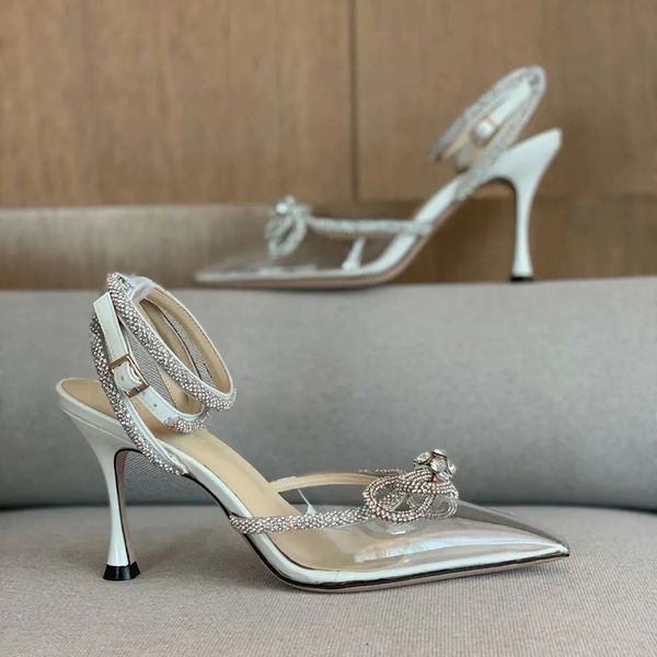 

satin bow pumps dress shoes crystal embellished evening shoes stiletto heels sandals women luxury designers ankle strap factory footwear, Black