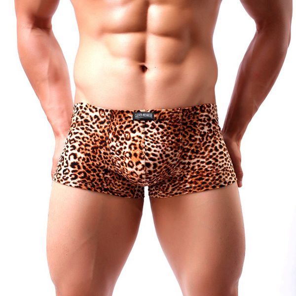 

underpants clevermenmode men leopard printed underwear boxer underpants trunks wild style boxers shorts male panties cueca hombre 230818, Black;white