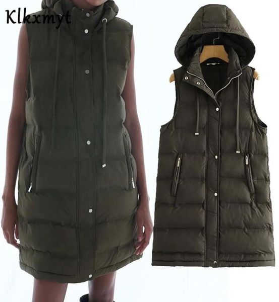 

klkxmyt za autumn winter vest women waistcoat fashion ladies sleeveless pocket parka vest jacket hooded warm long vest coat 2010285622854, Black;white