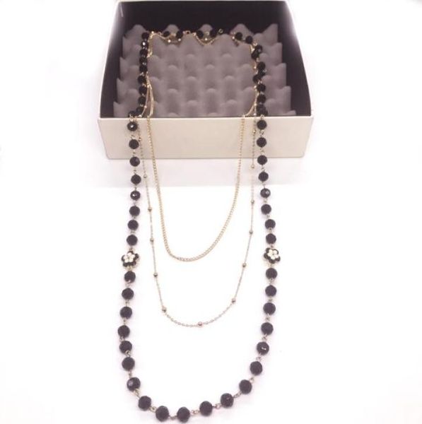 

handmade kpop fashion black enamel camelli bead multilayer long necklace women sweater accessoriescollier femmecollier sautoir l6700348, Silver