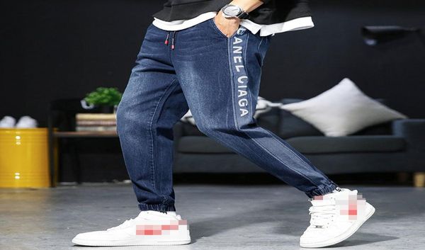 

men jeans casual ankle length slim denim pants jeans solid strip letter joggers pencil pants high street denim trousers8602182, Blue
