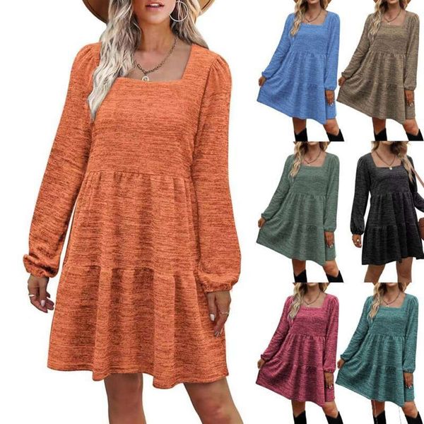 

autumn dresses square collar shrugs long sleeve women s layered piecing skirt, Black;gray