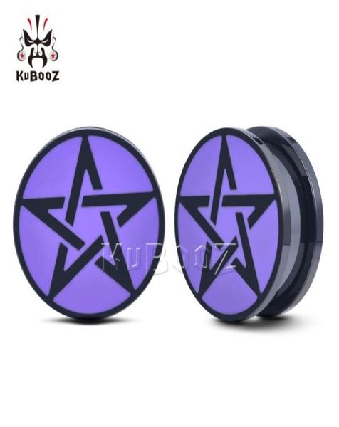 

kubooz stainless steel purple pentagram ear plugs tunnels piercing earring gauges body jewelry stretchers expanders whole 6mm 62089107603, Silver