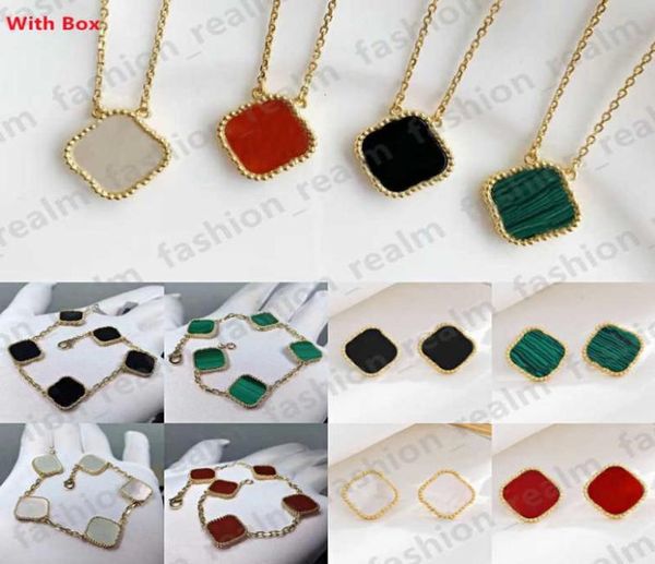 

pendant necklaces four leaf clover necklace designer jewelry set pendant necklaces bracelet stud earring gold silver mother of pea2453678