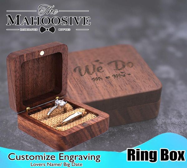 

wood ring bearer wood box rustic custom engagement wedding ring box pillow engraved name square gift wooden jewelry box8574109, Black;white